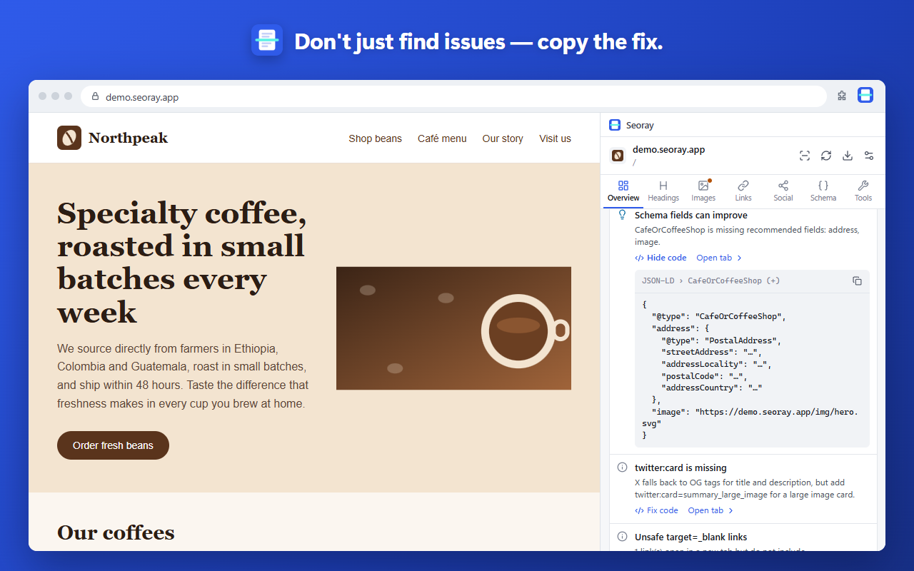 Don't just find issues — copy the fix.